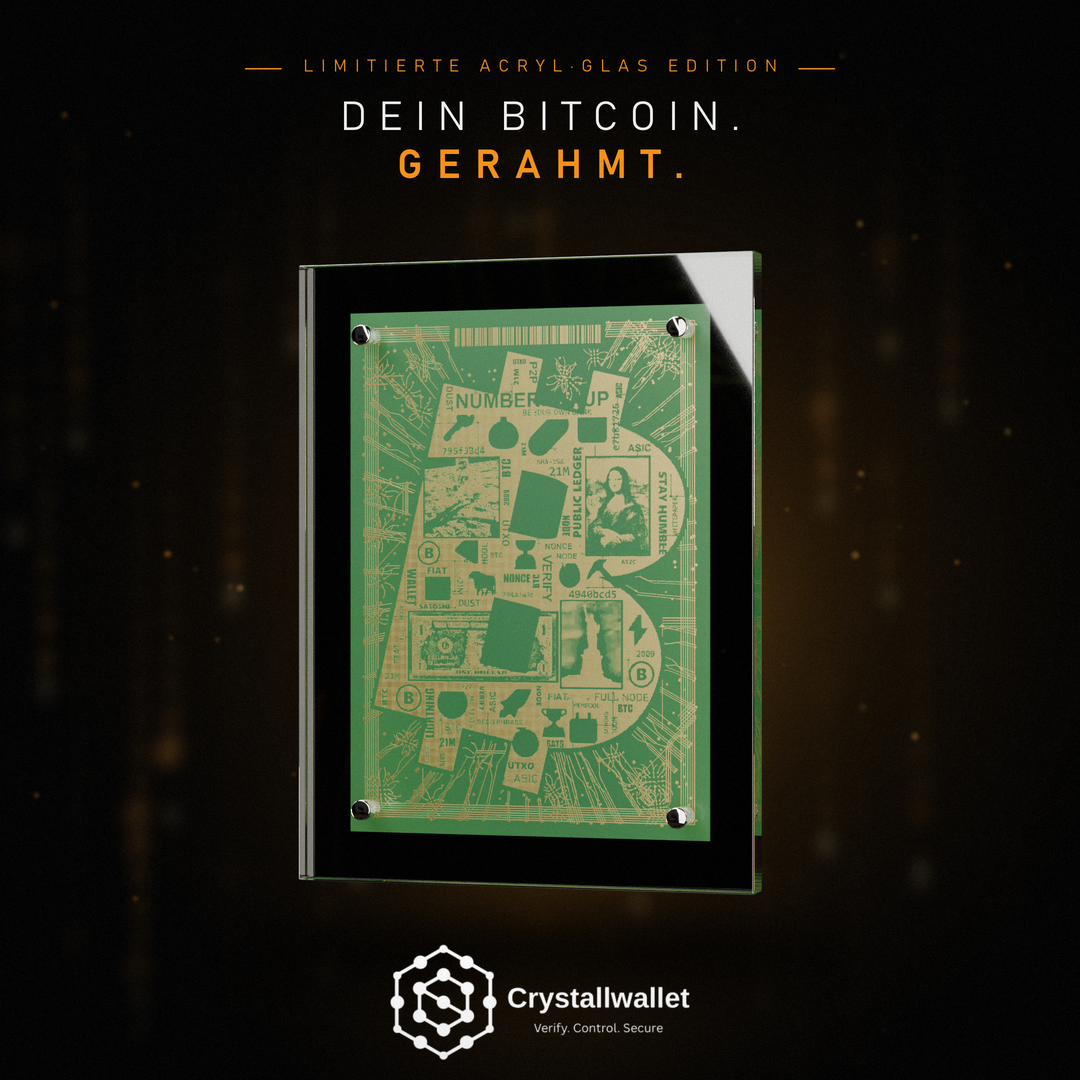DAS GROSSE B — Bitcoin Circuit-Art im Rahmen, Acryl-Glas Edition